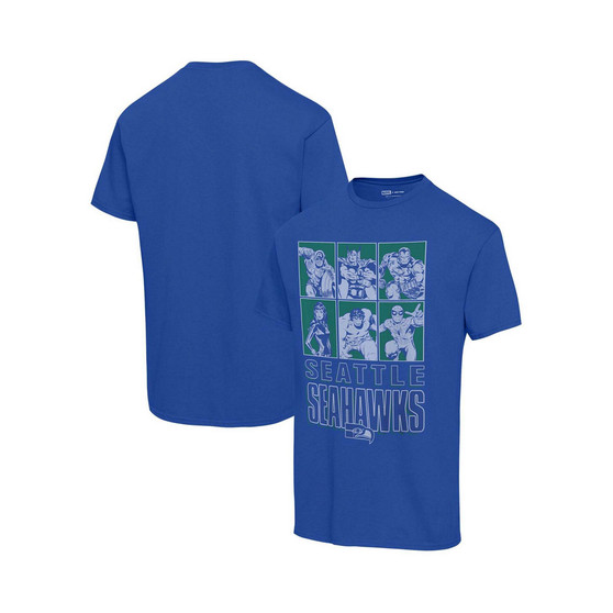 Men's and Women's Royal Seattle Seahawks Disney Marvel Avengers Line-Up T-shirt