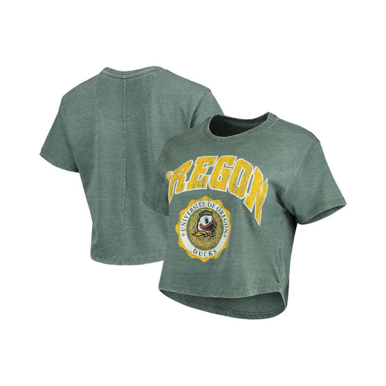 Women's Green Oregon Ducks Edith Vintage-Inspired Burnout Crop T-shirt