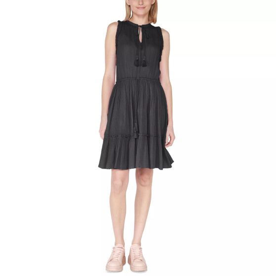 Women's Printed Split-Neck Sleeveless Shift Dress