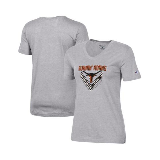 Women's Heathered Gray Texas Longhorns Runnin' Horns V-Neck T-shirt