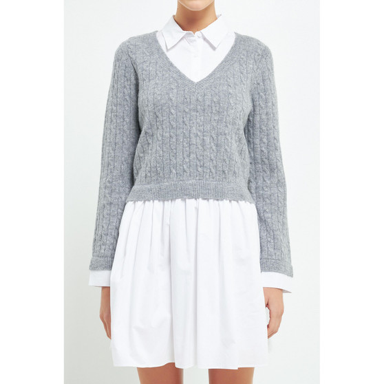 Women's Cable Knit down Mixed Media Dress