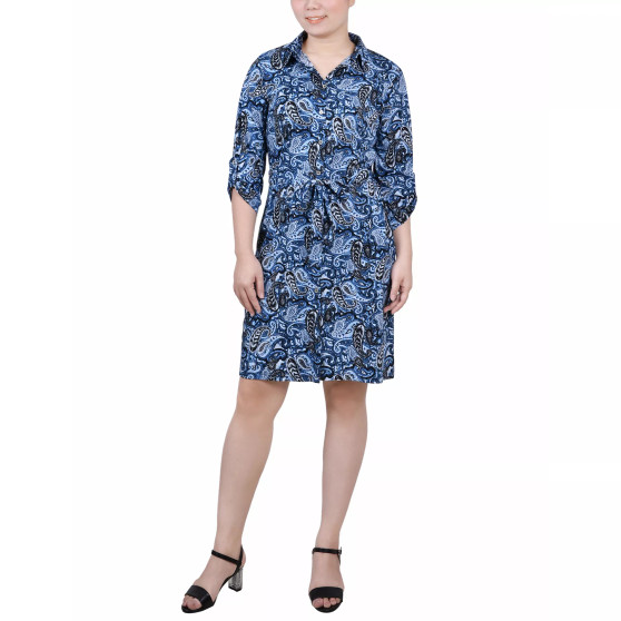 Petite 3/4-Sleeve Printed Shirt Dress
