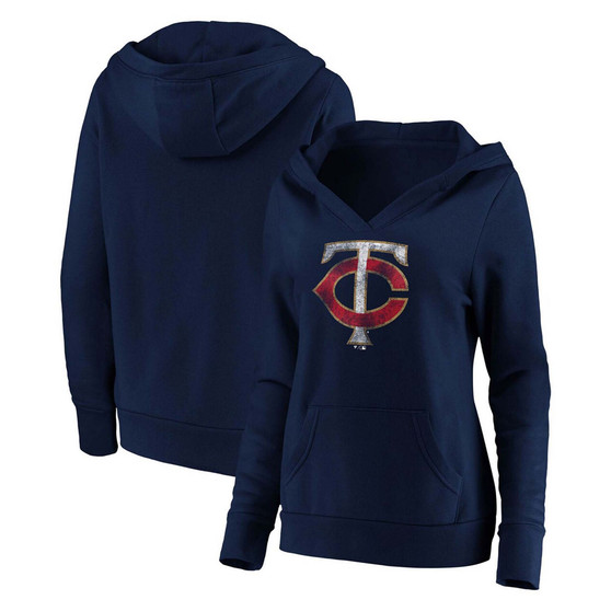 Plus Size Navy Minnesota Twins Core Team Crossover V-Neck Pullover Hoodie