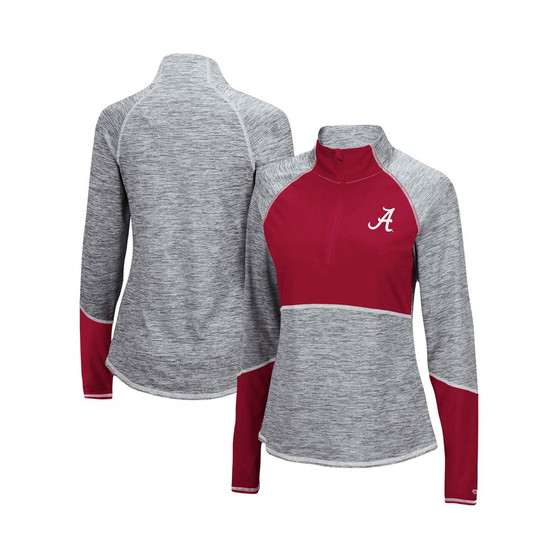 Women's Heathered Gray, Crimson Alabama Crimson Tide Color Block Space-Dye Raglan Quarter-Zip Jacket