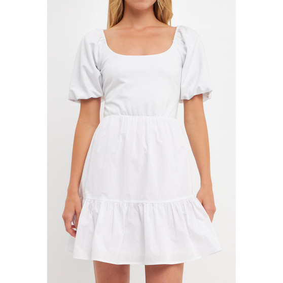 Women's Mixed Media Puff Sleeve Back Bow Dress