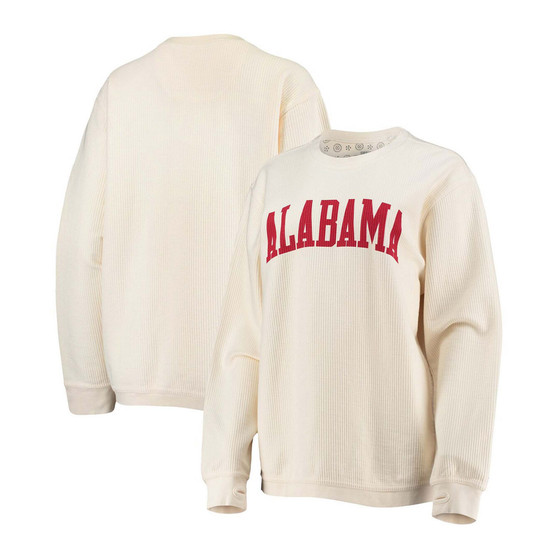 Women's White Alabama Crimson Tide Comfy Cord Vintage-Like Wash Basic Arch Pullover Sweatshirt