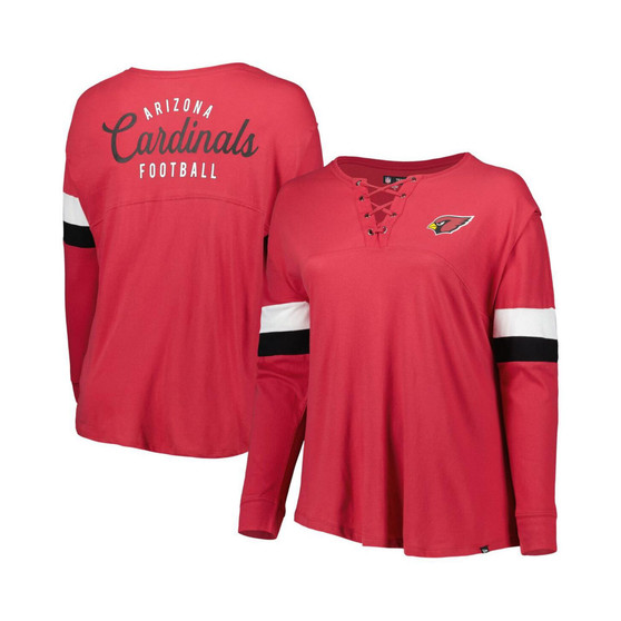 Women's Cardinal Arizona Cardinals Plus Size Athletic Varsity Lace-Up V-Neck Long Sleeve T-shirt