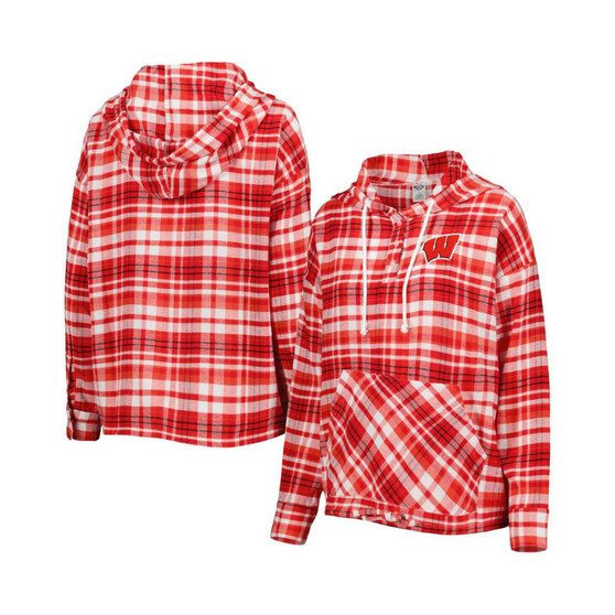 Women's Red Wisconsin Badgers Mainstay Plaid Pullover Hoodie