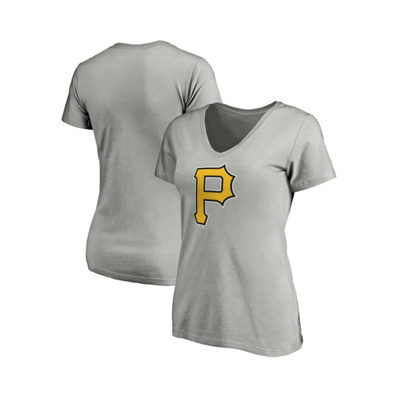 Women's Branded Heathered Gray Pittsburgh Pirates Core Official Logo V-Neck T-shirt