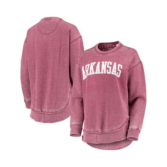 Women's Cardinal Arkansas Razorbacks Vintage-Like Wash Pullover Sweatshirt