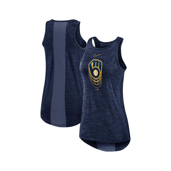 Women's Navy Milwaukee Brewers Logo Fade High Neck Performance Tank Top