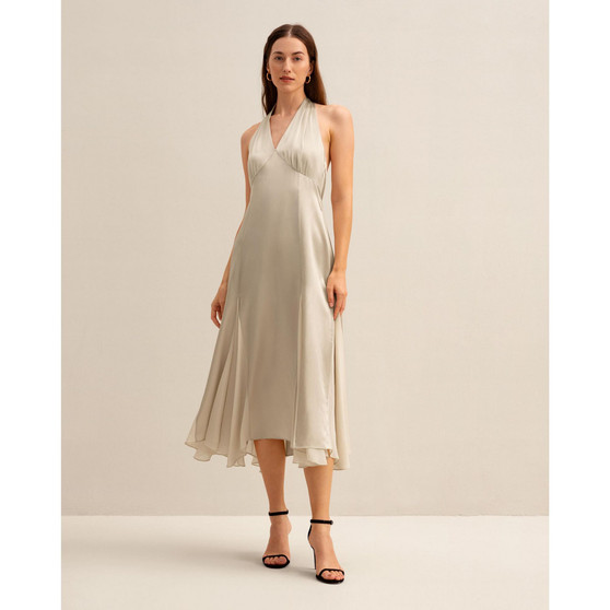 The Aster Halter Neck Silk Long Dress for Women