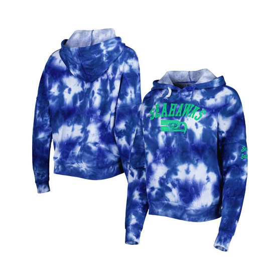 Women's Royal Seattle Seahawks Cloud Dye Fleece Pullover Hoodie