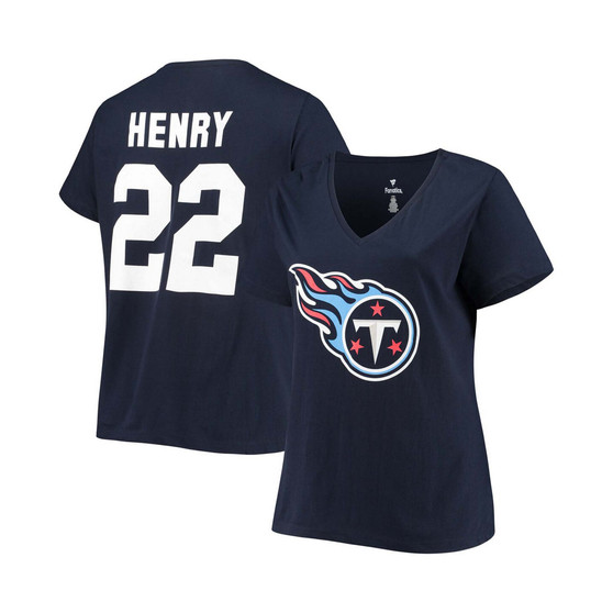 Women's Plus Size Derrick Henry Navy Tennessee Titans Name Number V-Neck T-shirt