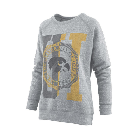 Women's Heather Gray Iowa Hawkeyes Knobi Raglan Pullover Sweatshirt