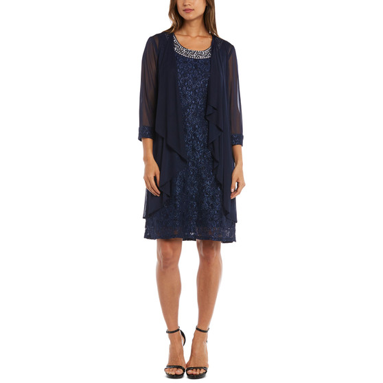 Petite Glitter Lace Dress & Waterfall Jacket