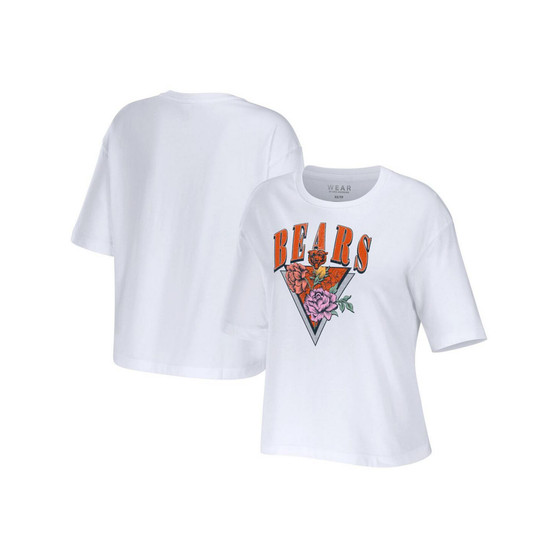 Women's White Chicago Bears Boxy Floral Cropped T-shirt