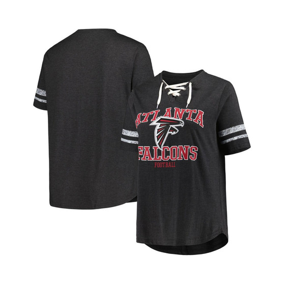 Women's Branded Heather Charcoal Atlanta Falcons Plus Size Lace-Up V-Neck T-shirt