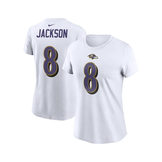 Women's Lamar Jackson White Baltimore Ravens Player Name Number T-shirt