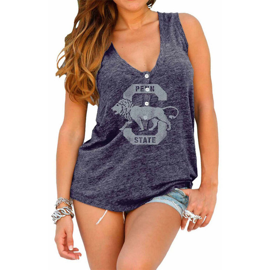 Women's Penn State Nittany Lions Navy Blue Relaxed Henley Tank Top