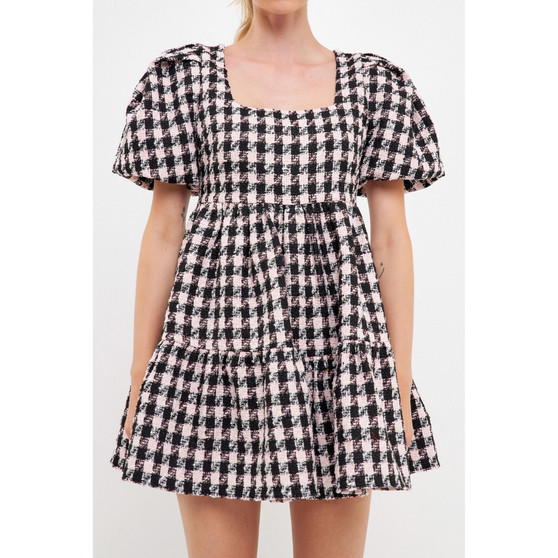 Women's Multi Tweed Puff Sleeve Mini