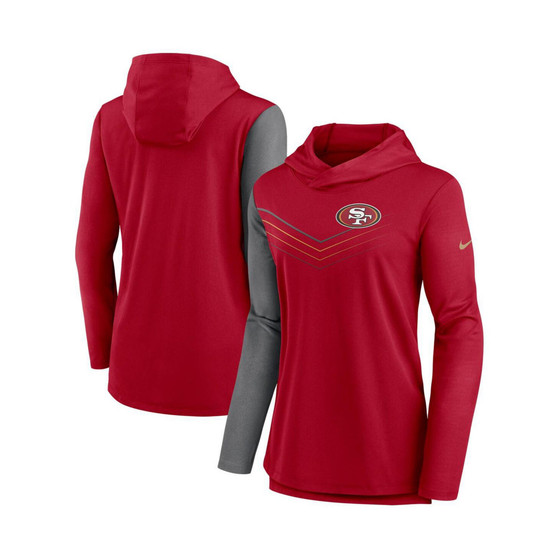 Women's Scarlet and Heathered Charcoal San Francisco 49ers Chevron Hoodie Performance Long Sleeve T-shirt