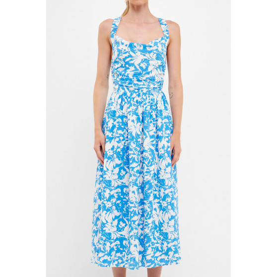 Women's Floral Cross Back Midi Dress