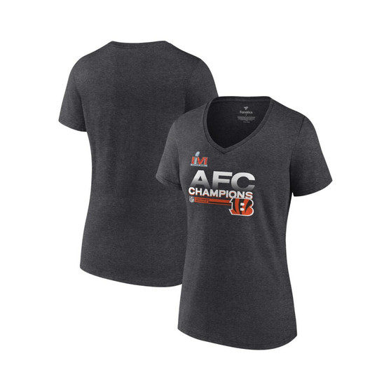 Women's Branded Heathered Charcoal Cincinnati Bengals 2021 AFC Champions Locker Room Trophy Collection V-Neck T-shirt