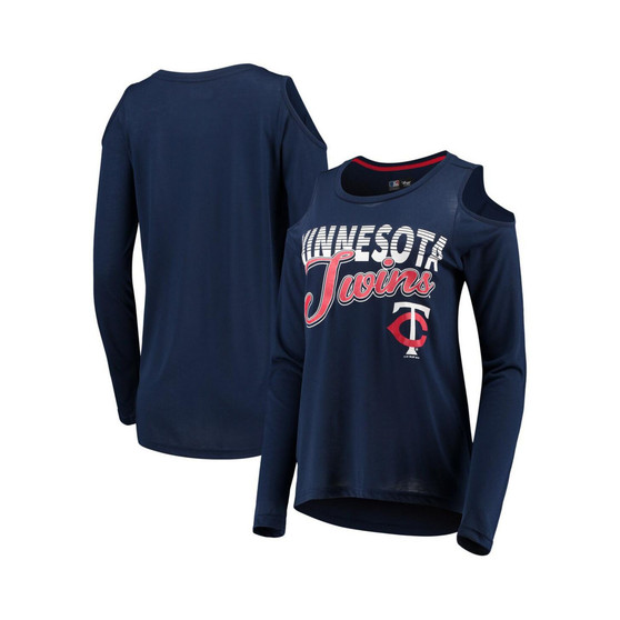 Women's Navy Minnesota Twins Crackerjack Cold Shoulder Long Sleeve T-shirt