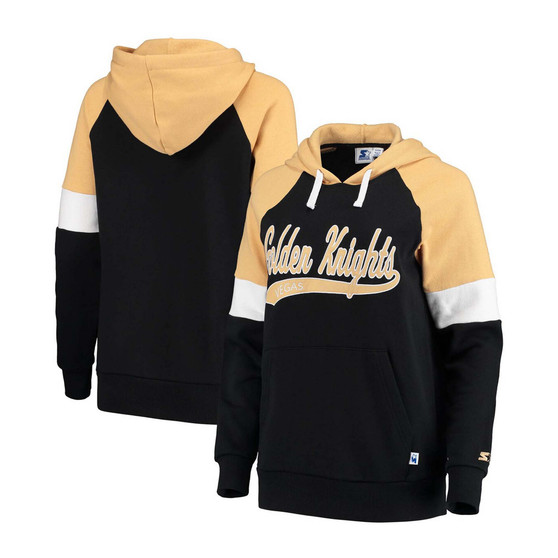 Women's Black-Gold Vegas Golden Knights Shutout Raglan Pullover Hoodie
