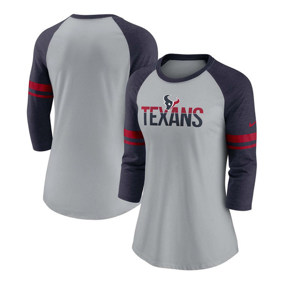 Women's Houston Texans Stripe Mesh Nickname Tri-Blend Three-Quarter Sleeve T-Shirt