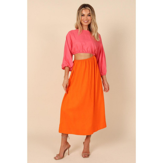 Womens Affection Mid Sleeve Waist Cutout Midi Dress