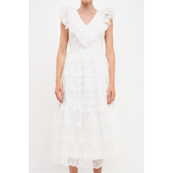 Women's Floral Embroidery Organza Midi Dress