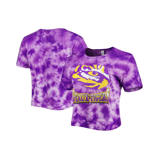 Women's Purple LSU Tigers Cloud-Dye Cropped T-shirt