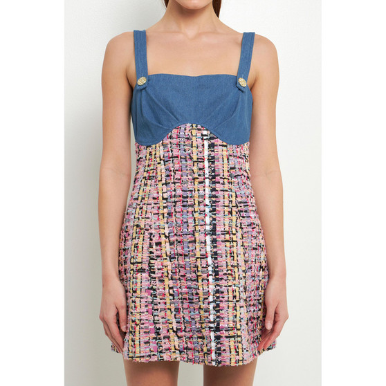 Women's Tweed Square Neck Dress