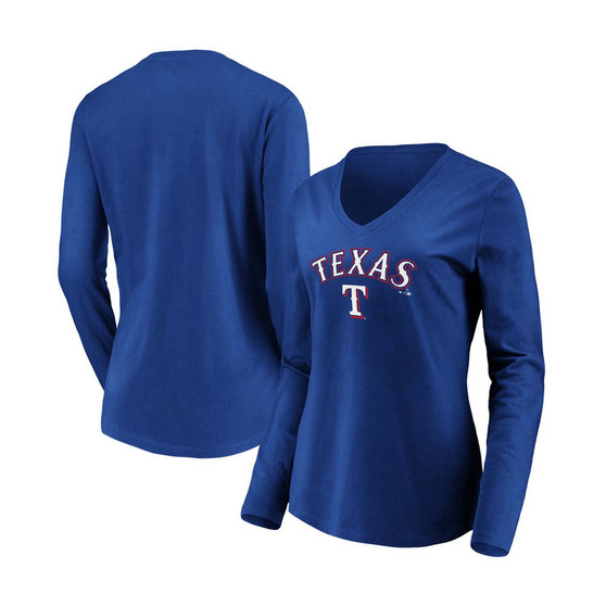 Women's Royal Texas Rangers Core Team Lockup Long Sleeve V-Neck T-shirt