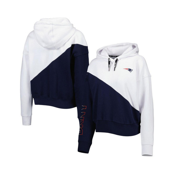 Women's White, Navy New England Patriots Bobbi Color Blocked Pullover Hoodie