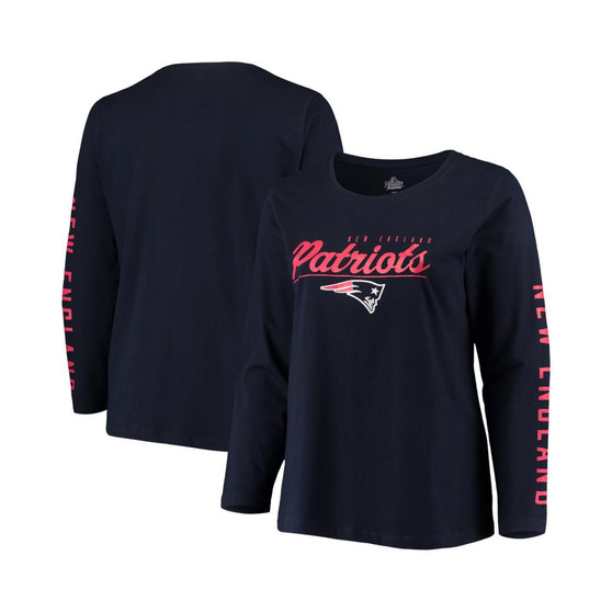 Women's Navy New England Patriots Plus Size Team Logo Long Sleeve T-shirt