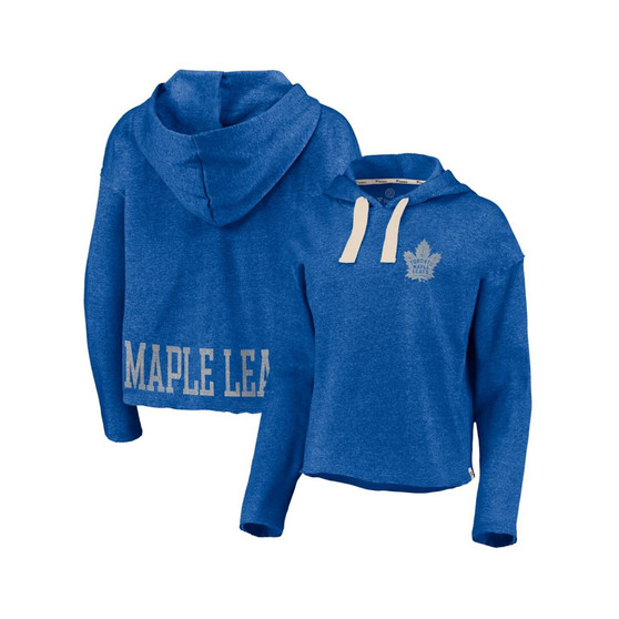 Women's Branded Heathered Royal Toronto Maple Leafs Cropped Raw Edge Pullover Hoodie