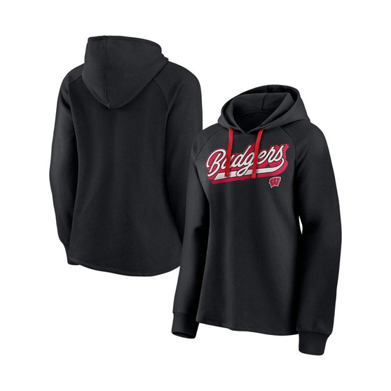 Women's Branded Black Wisconsin Badgers Script Raglan Pullover Hoodie