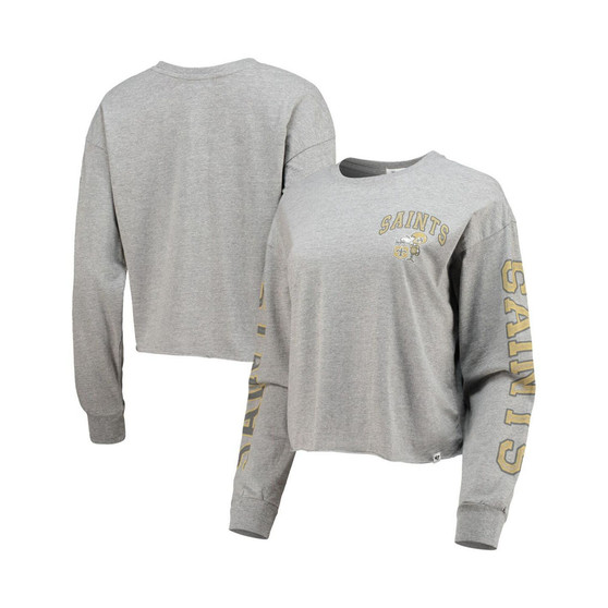 Women's '47 Heathered Gray New Orleans Saints Ultra Max Parkway Long Sleeve Cropped T-shirt