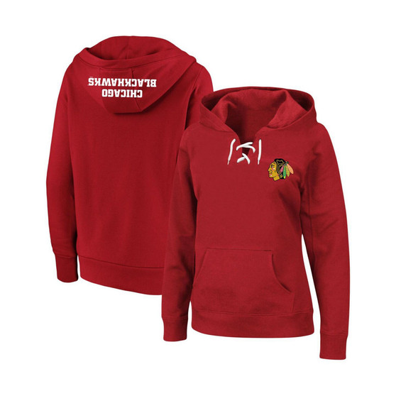 Women's Red Chicago Blackhawks Plus Size Lace-Up Pullover Hoodie