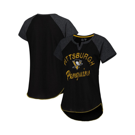 Women's Black Pittsburgh Penguins Grand Slam Raglan Notch Neck T-shirt