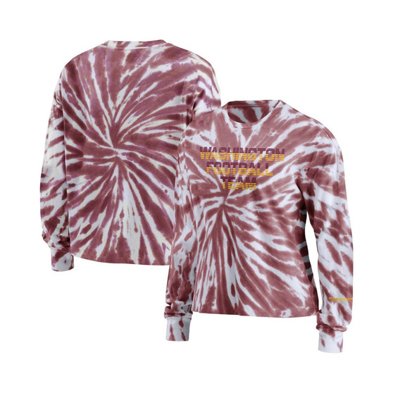 Women's Burgundy Washington Football Team Tie-Dye Cropped Long Sleeve T-shirt
