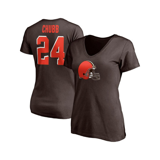 Women's Branded Nick Chubb Brown Cleveland Browns Player Icon Name and Number V-Neck T-shirt