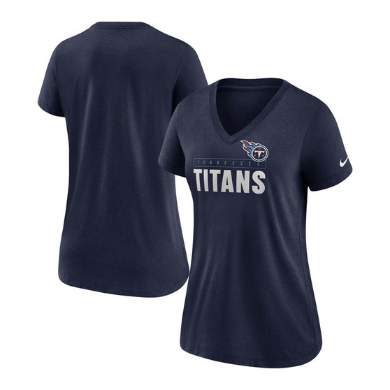 Women's Navy Tennessee Titans Team Name Logo V-Neck Tri-Blend T-shirt