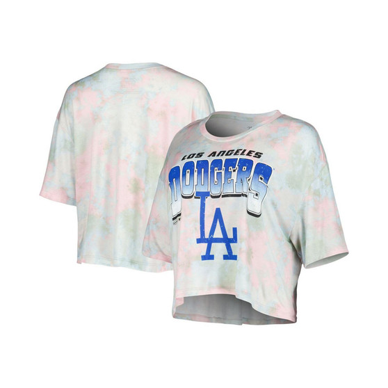 Women's Threads Los Angeles Dodgers Cooperstown Collection Tie-Dye Boxy Cropped Tri-Blend T-shirt