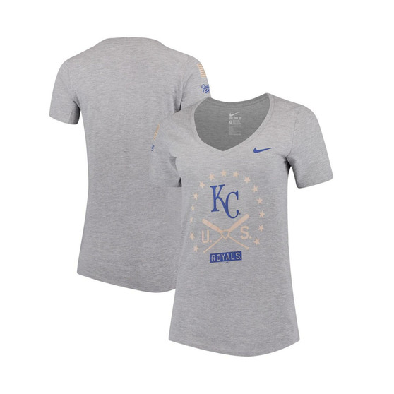 Kansas City Royals Women's Armed Forces Tri-Blend V-Neck T-shirt - Heather Gray