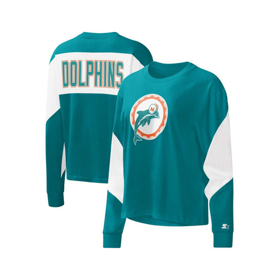 Women's Aqua Miami Dolphins Insight Crop Tri-Blend Long Sleeve T-shirt