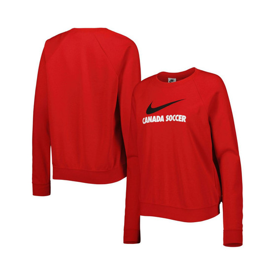 Women's Red Canada Soccer Lockup Varsity Raglan Pullover Sweatshirt